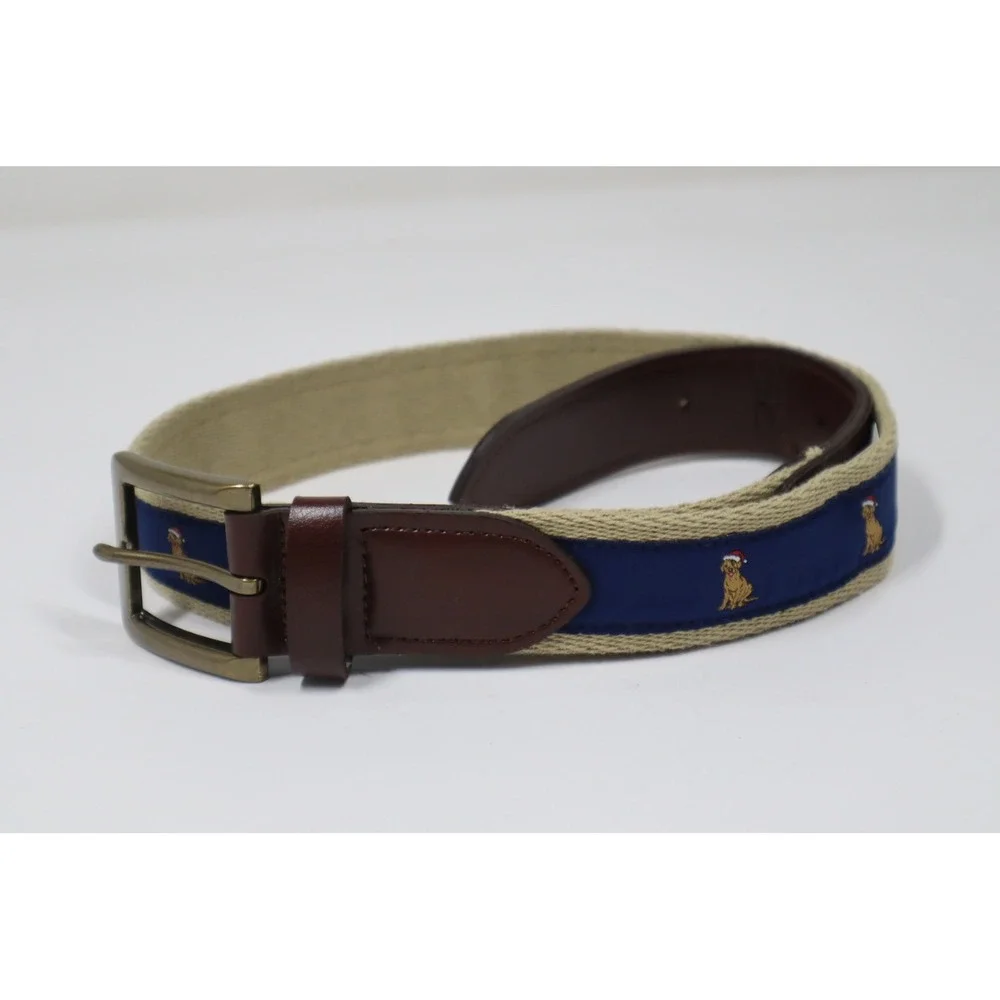 Club Room Men's‎ Faux Leather Christmas Belt - Navy - Size Small
